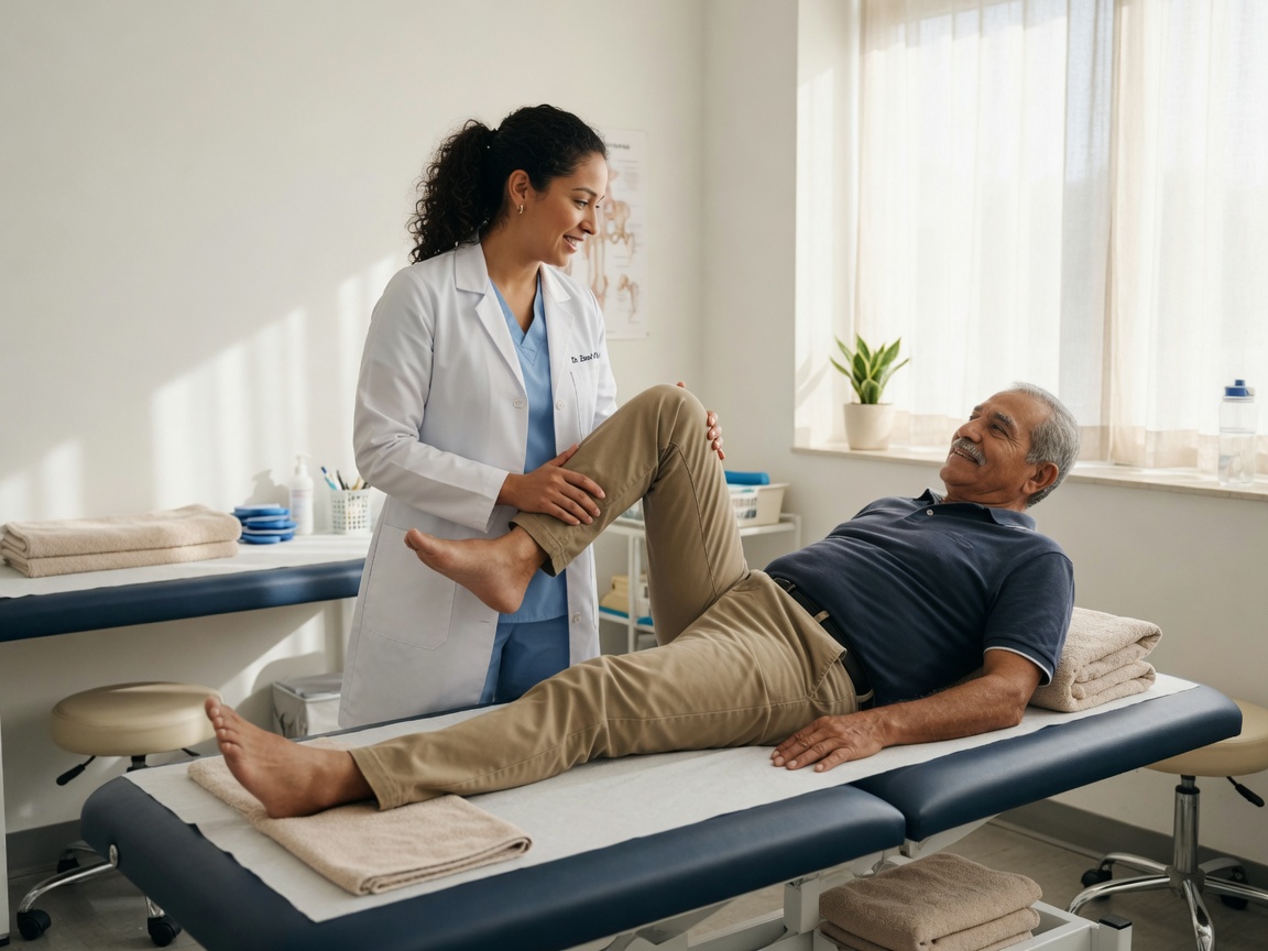 Guided stretching in a physiotherapy room
